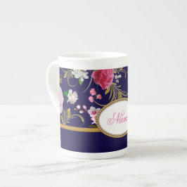 Caneca De Porcelana Flores cor-de-rosa do monograma