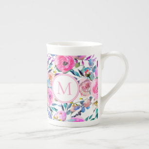 Caneca De Porcelana Flores de Aquarela Pastel
