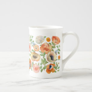 Caneca De Porcelana Flores de Mola Laranja