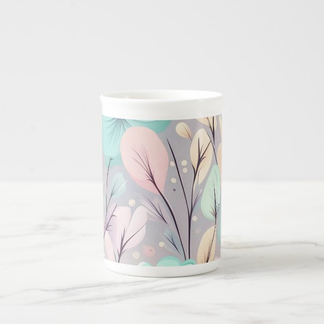 Caneca De Porcelana Flores de Pastel e Folhas em Fundo Roxo (Frente)