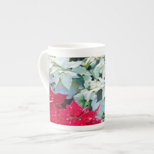 Caneca De Porcelana Flores de poinsettia, vermelhas e brancas, impress