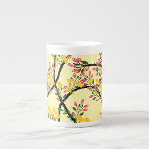 Caneca De Porcelana Flores de Videira Rosa Amarelo