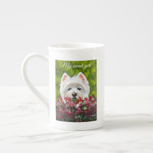 Caneca De Porcelana Flores de Westie e Rosa