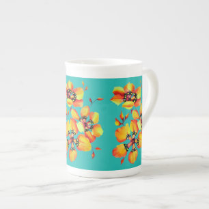 Caneca De Porcelana Flores Laranja Elegantes - Aqua