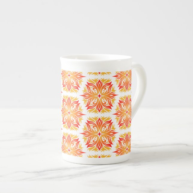 Caneca De Porcelana Flores Laranja, Padrão De Flores, Padrão Floral (Frente Esquerda)
