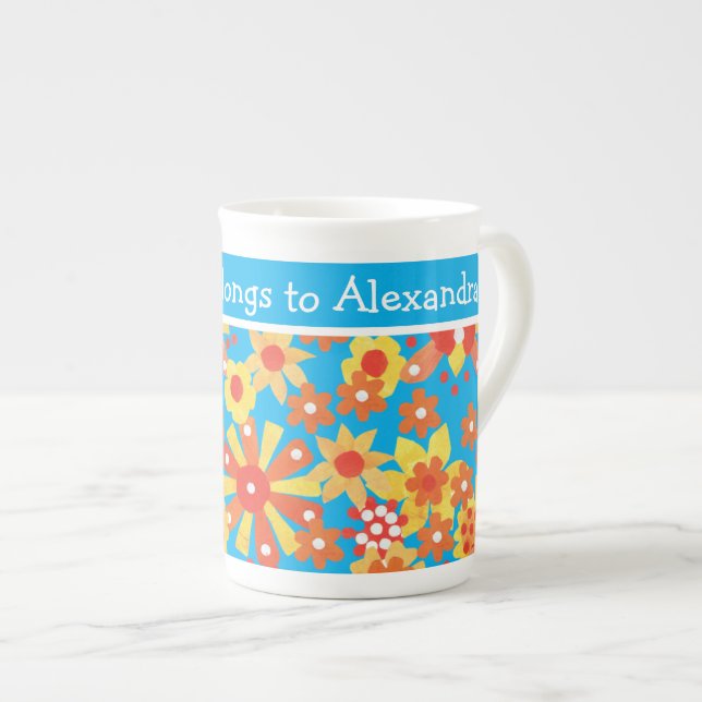 Caneca De Porcelana Flores Laranja Personalizadas Da China, Ditzy (Frente Esquerda)