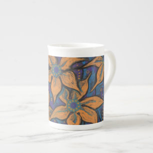 Caneca De Porcelana flores ouros, pintura pastel decorativa, floral