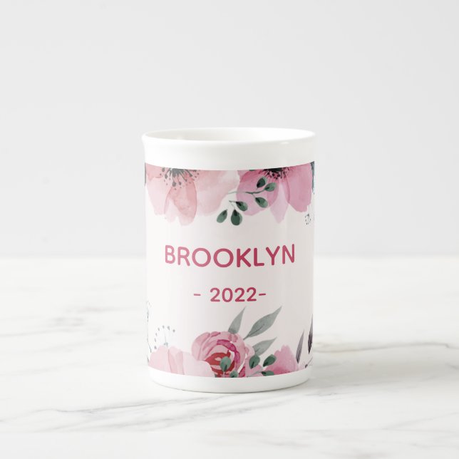 Caneca De Porcelana Flores Rosa Modernas (Frente)