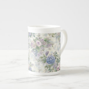 Caneca De Porcelana Flores Rosa Roxo Românticas