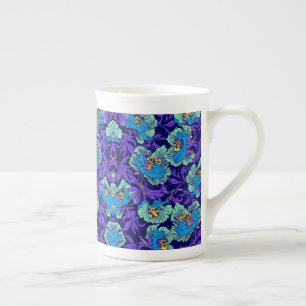 Caneca De Porcelana Flores roxas e azuis William Morris