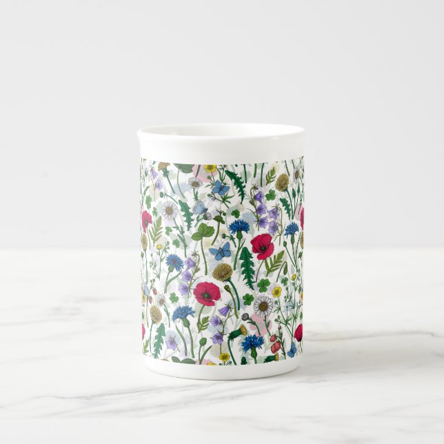Caneca De Porcelana Flores silvestres em branco (Frente)