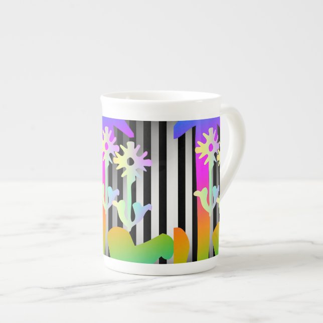 Caneca De Porcelana Flores + Stripes (Frente Esquerda)
