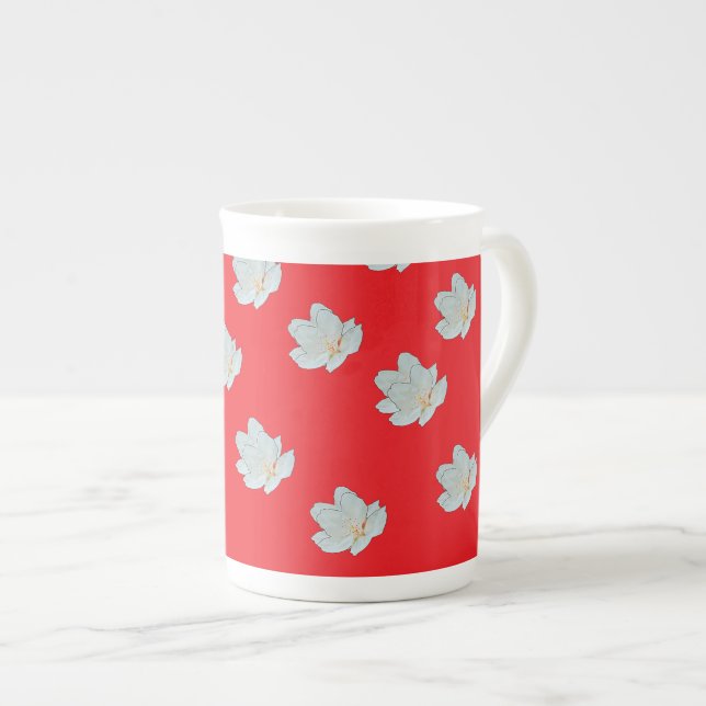 Caneca De Porcelana Flores Vermelhas (Frente Esquerda)