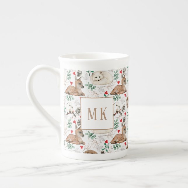 Caneca De Porcelana Floresta de inverno com Iniciais (Esquerda)