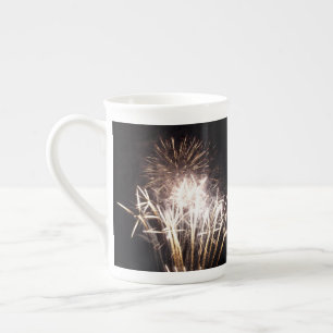Caneca De Porcelana Fogos de Artifício Brancos e Dourados I Celebração
