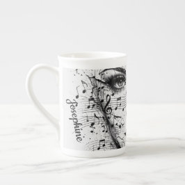 Caneca De Porcelana Folha de Música Personalizada Arte Facial Preto Br