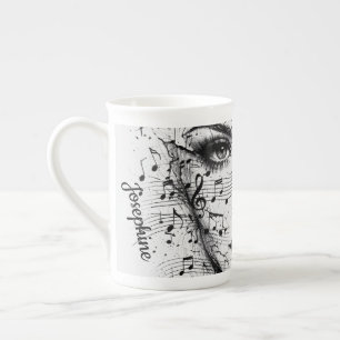 Caneca De Porcelana Folha de Música Personalizada Arte Facial Preto Br