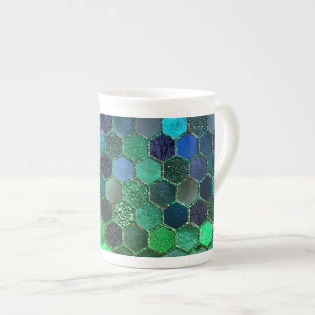 Caneca De Porcelana Folha metálica luxuosa Folha azul Mel verde (Frente Esquerda)