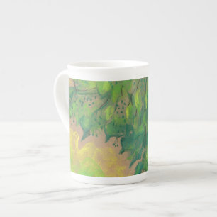 Caneca De Porcelana Folhagem Verde, desenho pastel, desenho de vida, n