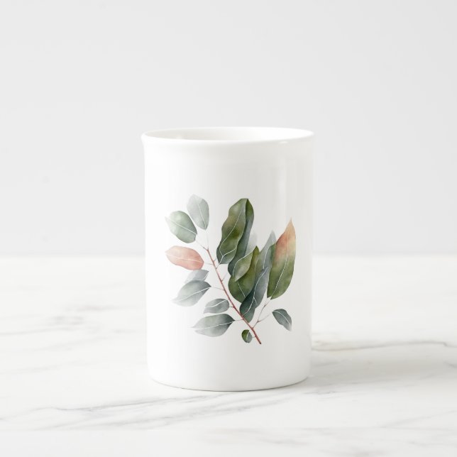 Caneca De Porcelana Folhas de Eucalyptus com Aquarela (Frente)