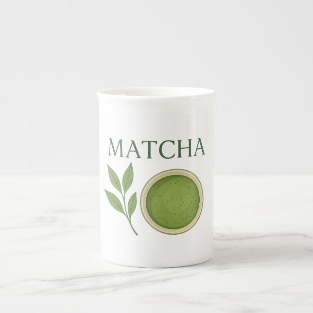 Caneca De Porcelana Folhas de Matcha e ilustração do chá (Frente)