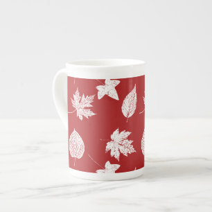 Caneca De Porcelana Folhas de outono - branco e vermelho escuro