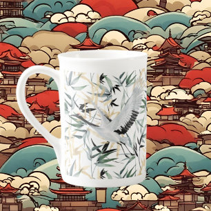 Caneca De Porcelana Folhas de pássaros japoneses 