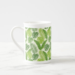 Caneca De Porcelana Folhas Tropicais & Padrão Sem Costura Monstera