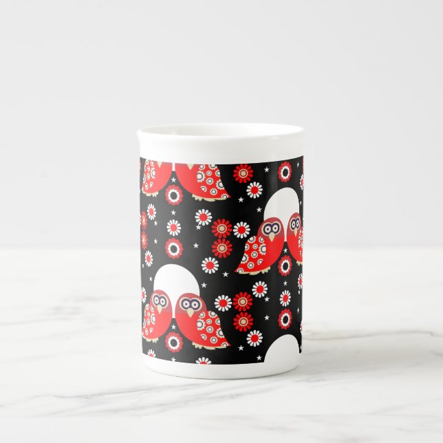 Caneca De Porcelana Folk Art Owl (Frente)