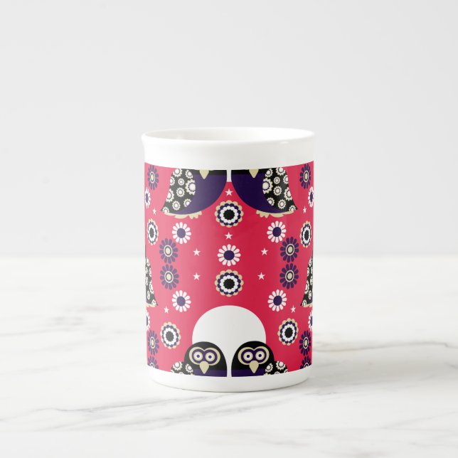 Caneca De Porcelana Folk Art Owl (Frente)