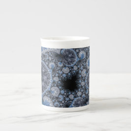 Caneca De Porcelana Fractal azul abstrato preto