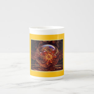Caneca De Porcelana Fractal de Bola de Vidro Transparente Dourado e Am