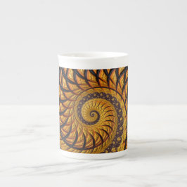 Caneca De Porcelana Fractal Espiral abstrato preto e Dourado