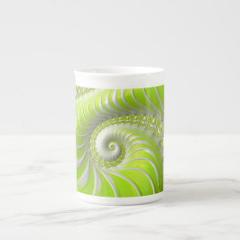 Caneca De Porcelana Fractal espiral do Verde limão moderno abstrato