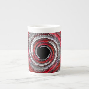 Caneca De Porcelana Fractal Espiral Gradiente abstrato Vermelho e Pret