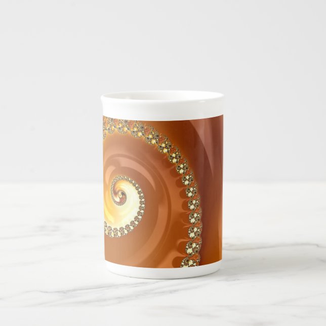 Caneca De Porcelana Fractal Espiral Gradiente Laranja Dourado abstrato (Frente)