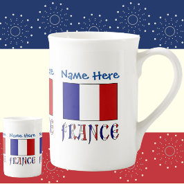 Caneca De Porcelana França e Bandeira Francesa Personalização Azul