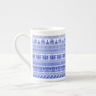 Caneca De Porcelana Frete Grego, Padrão Mediterrânico, Azul