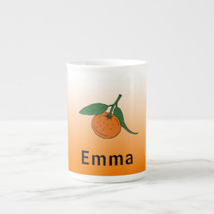 Caneca De Porcelana Fruta Laranja E Gradiente Branco Laranja Monograma