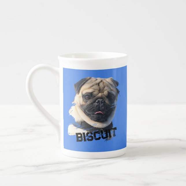 Caneca De Porcelana Fun Unique Pug Sunglasses Dog Dad Lover Photo Blue (Esquerda)