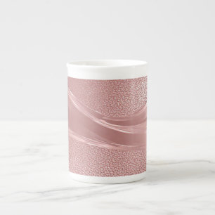 Caneca De Porcelana Fundo Elegante com Brilho Rosa e Onda Metálica