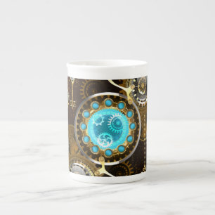 Caneca De Porcelana Fundo Rusty Steampunk com Lentes Turquesa