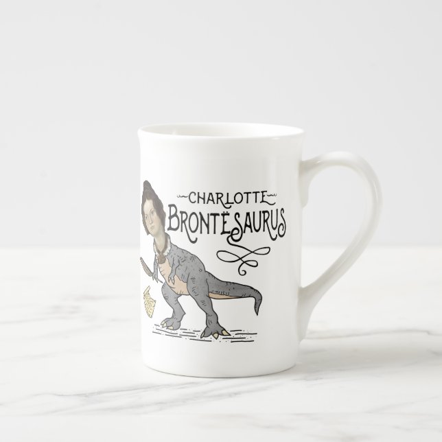 Caneca De Porcelana Funny Charlotte Bronte Surus Dinossaur Book Reader (Direita)