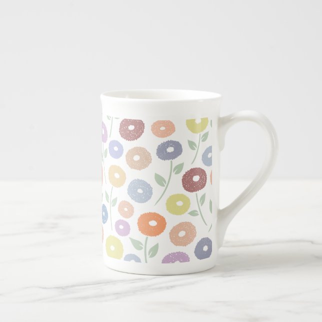Caneca De Porcelana Fuzzy Flower Pattern Pastels on White (Direita)