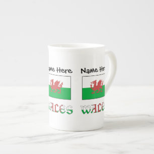 Caneca De Porcelana Gales e Bandeira do País com o Seu Nome