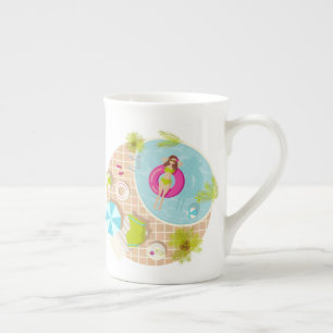 Caneca De Porcelana garota de piscina de biquíni praia de verão