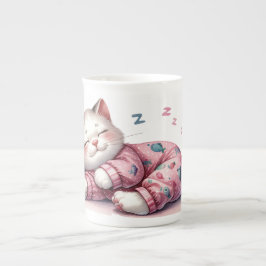 Caneca De Porcelana Gatinho dormindo no pijama Osso da China
