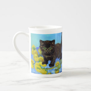 Caneca De Porcelana Gato de estilo Van Gogh com Sunflower