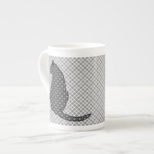 Caneca De Porcelana Gato japonês - impressão preto e branco do quimo