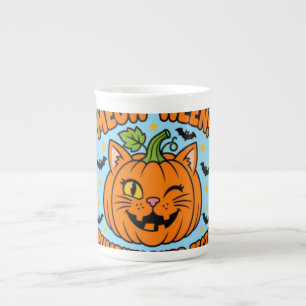 Caneca De Porcelana Gato Meow Ween Abóbora Perfeito Cute Halloween T-S